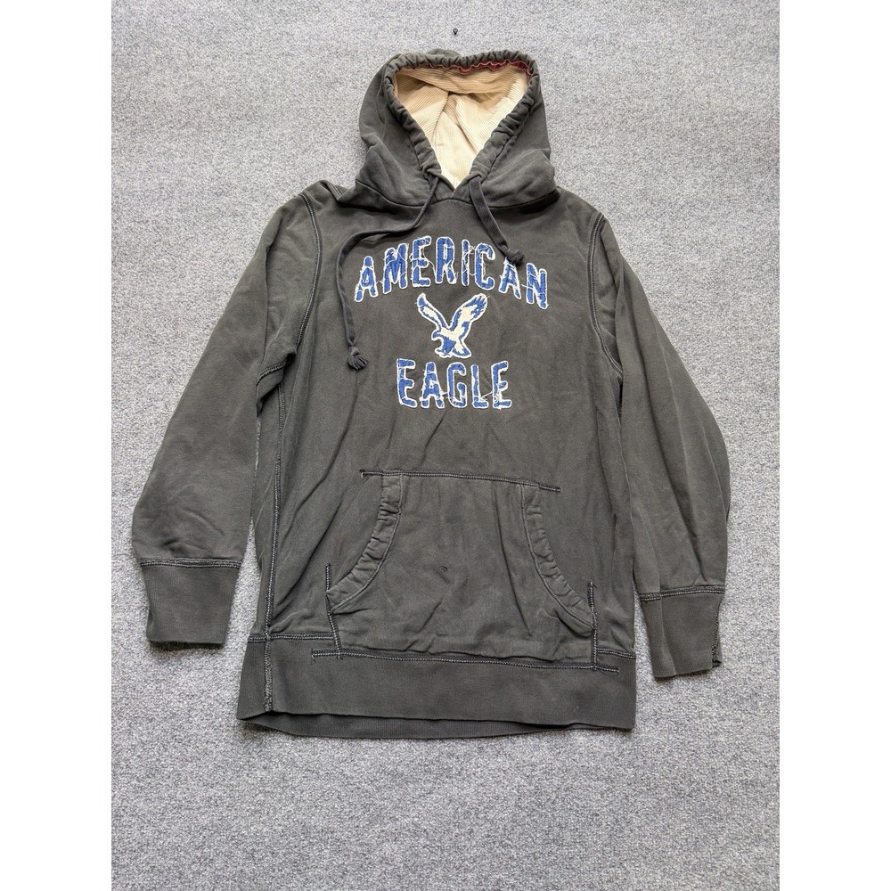 American Eagle Men's Hoodie Heavyweight Waffle Lined Hood Size Large‎ Black/blue